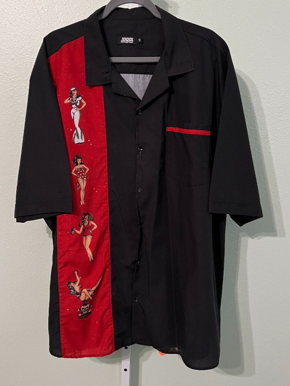 JOGAL Red & Black Bowling 50s Rockabilly Short Sleeve Button Down SZ 3XL